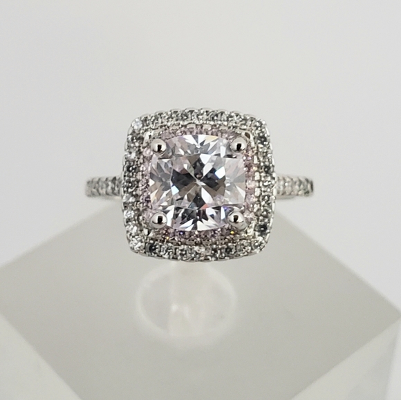 Sterling Pink Halo 2ct Solitaire - Picture 2 of 8